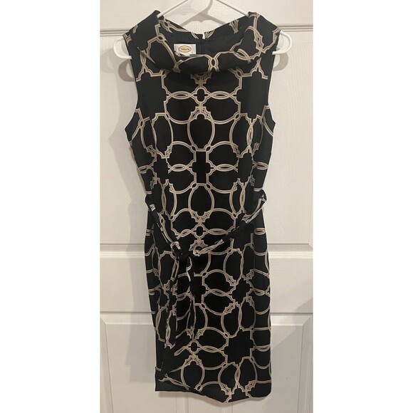 Talbots Black Tan Cotton Silk Blend Dress Cowl Neck Sleeveless Tie Belt Size 10 - Picture 1 of 10